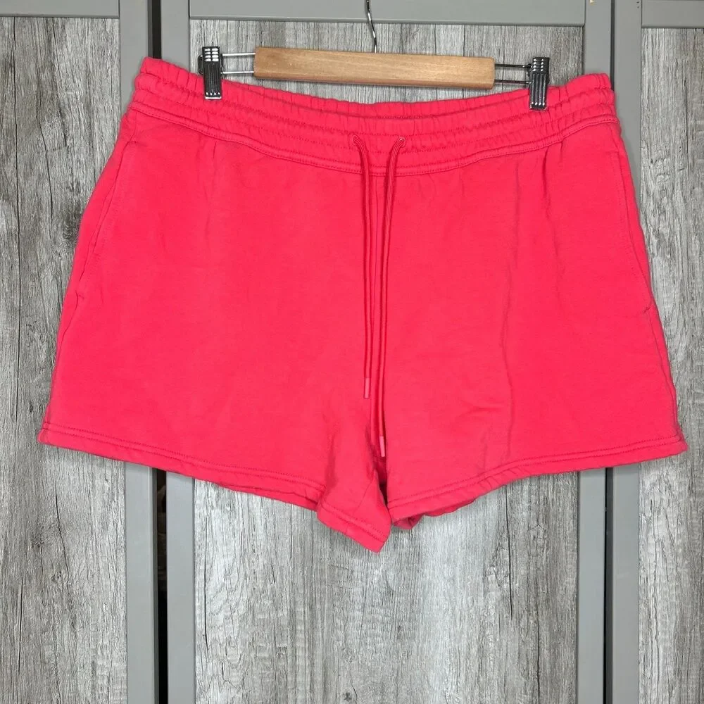 Athleta Sweat Shorts Size XL Fleece Lined Pockets Drawstrings Red Color